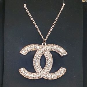 Chanel XL Crystal Baguette CC Silver Necklace